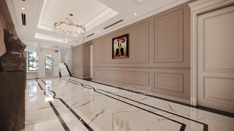 Thiết kế hành lang đẹp ấn tượng với đèn treo tường pha lê cao cấp. thiết kế thi công nội thất cao cấp