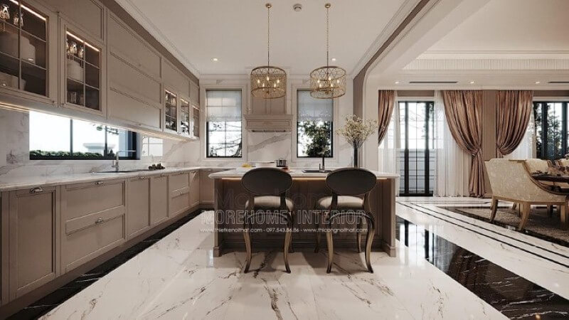 Mẫu tủ bếp đảo phong cách đương đại đẹp, sang trọng cho biệt thự, nhà phố. thiết kế thi công nội thất cao cấp