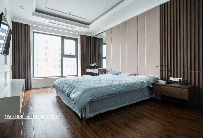 Thi công nội thất phòng ngủ master đơn giản, nhưng đầy đủ công năng đáp ứng tiện nghi nghỉ ngơi thư giãn Thi công nội thất chung cư trẻ trung, sang trọng