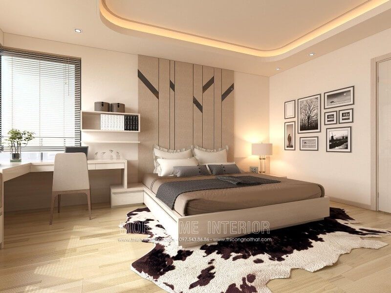 Giường ngủ hiện đại có thiết kế kết hợp tap đầu giường giúp tạo sự tiện nghi cho gia chủ.