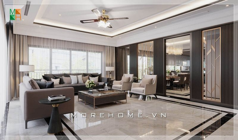 .
Hiện nay, xu hướng thiết kế là thay thế những bức tường thô cứng bằng các mẫu vách ngăn hiện đại, thời trang. Sự kết hợp giữa gỗ công nghiệp, inox mạ vàng cao cấp với kiểu dáng phá cách sẽ tạo nên vẻ đẹp sang trọng, cao cấp cho không gian phòng khách của bạn.