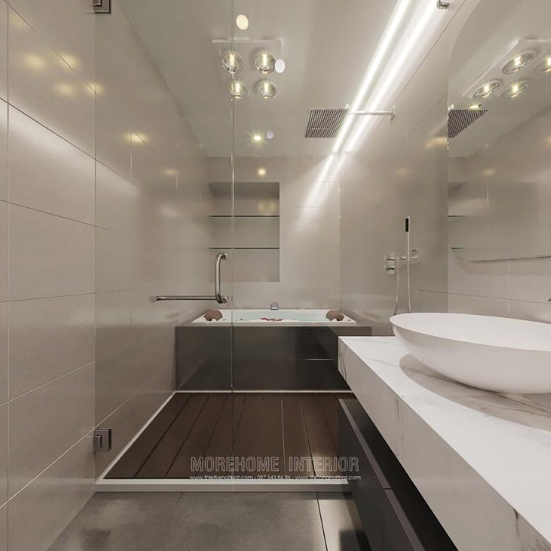 MoreStone cung cấp cho khách hàng một loại đá ốp lát bàn lavabo màu trắng vân mây đẹp và sang trọng.